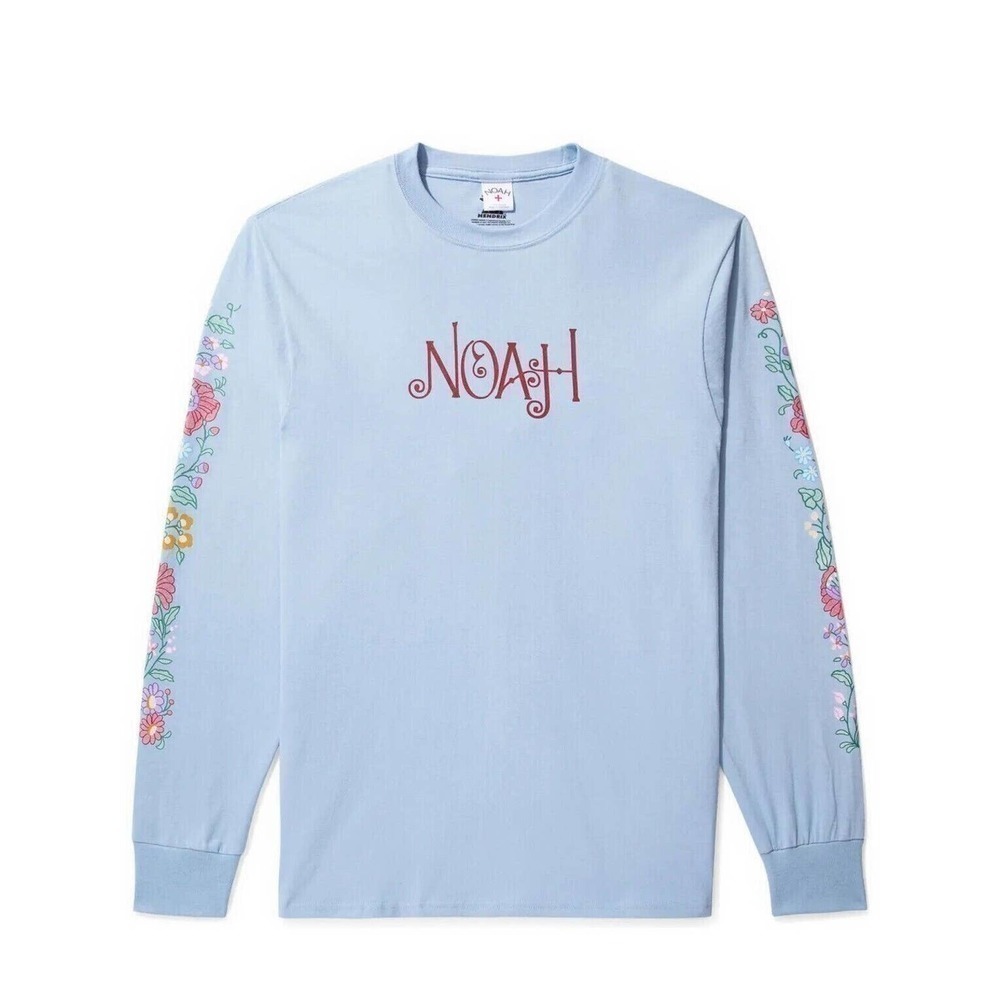 Nwt Noah NY Jimi Hendrix Flowers Tee L Logo Light Blue Long Sleeves 100% Cotton